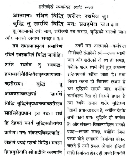 Kathopanishad Verse 1/3/3-4 as per Shankara