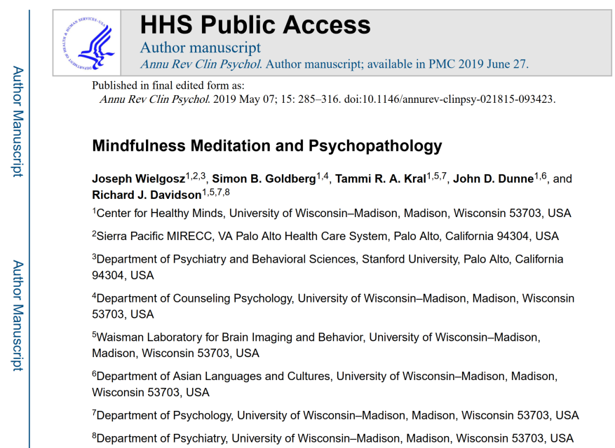 Mindfulness Meditation and Psychopathology