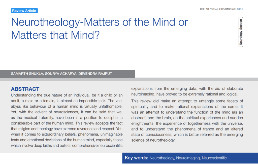 Neurotheology - Matters of the mind or matters that mind?
