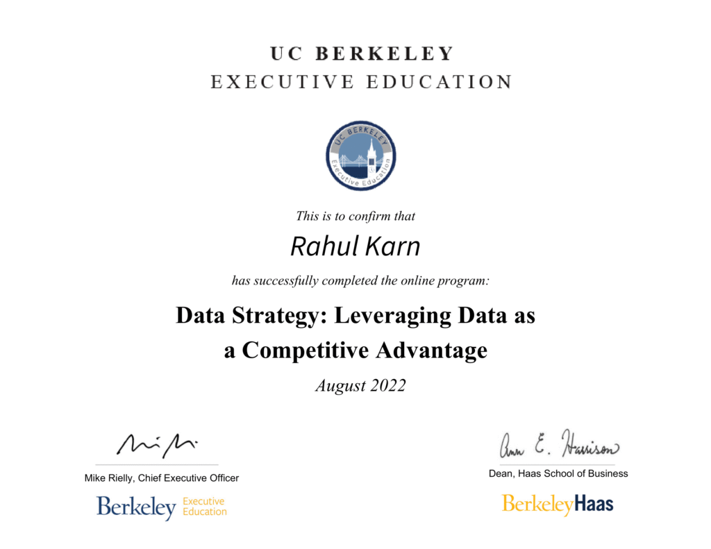 U C Berkeley Data Strategy Certificate