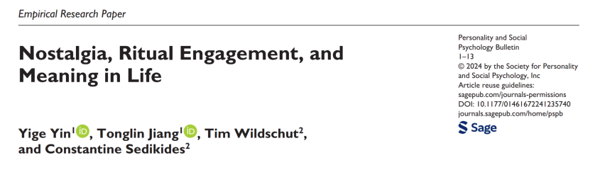 Nostalgia, Ritual Engagement and Meaning in Life - Intergenerational empathy research paper