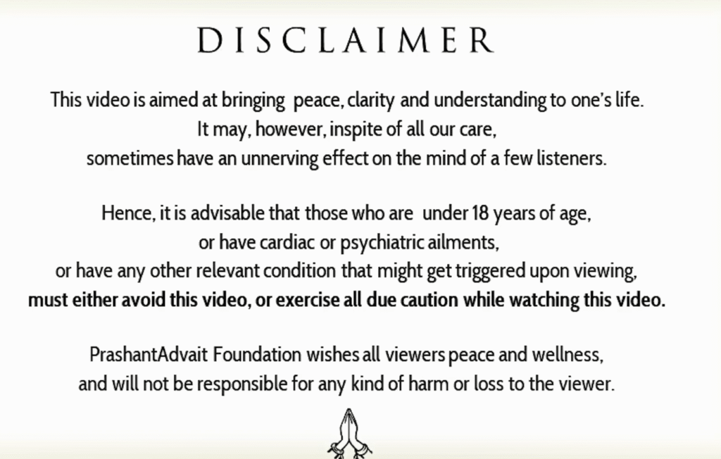 Arya Prashant's irresponsible disclaimer
