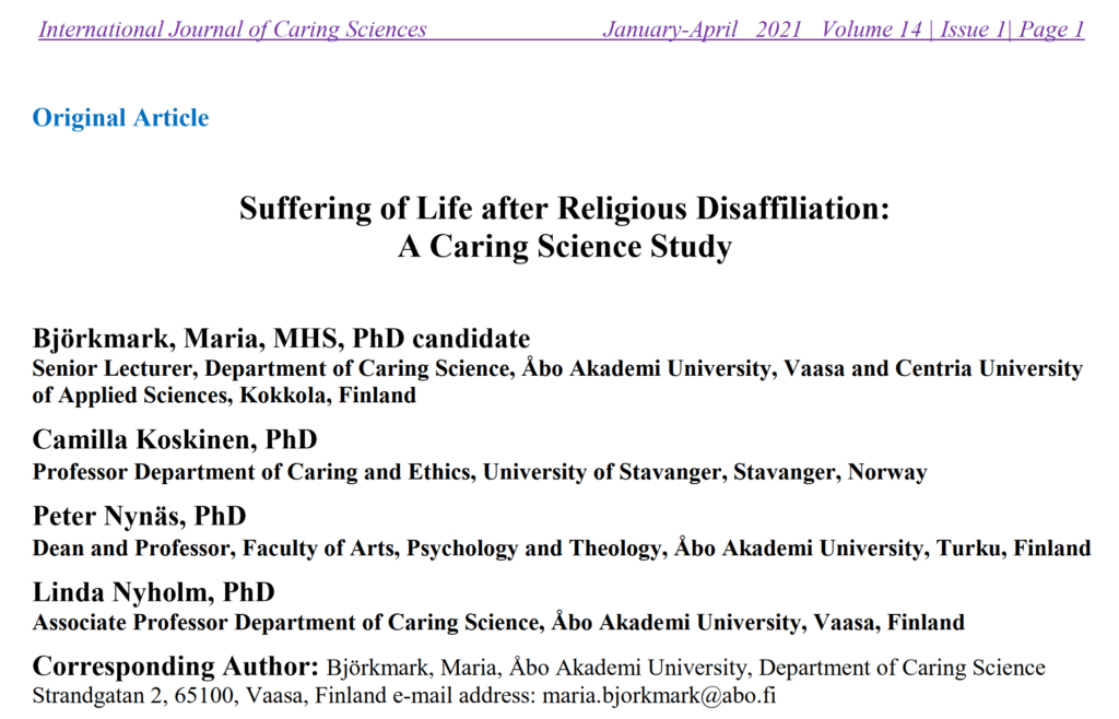Suffering of life after religious disaffiliation research paper free pdf
