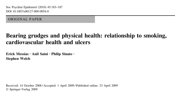 Research Paper - Bearing grudges and physical health: relationship to smoking, cardiovascular health and ulcers by Erick Messias, Anil Saini, Philip Sinato