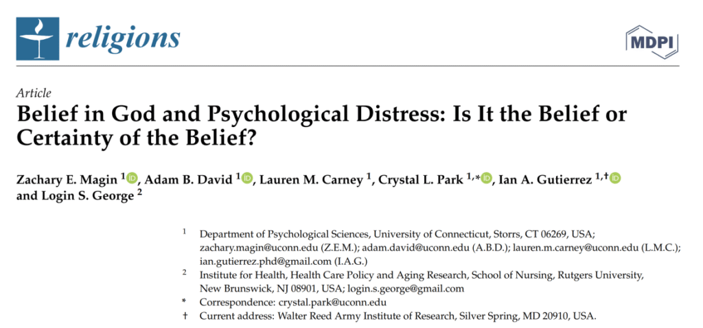 Belief in God and Psychological Distress - Magin, David, Carney, Park, Gutierrez and George