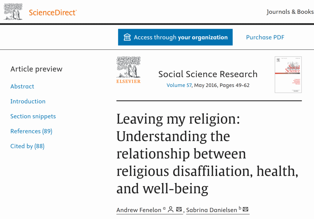 Leaving my religion: Understanding the relationship between religious disaffiliation, health, and well-being