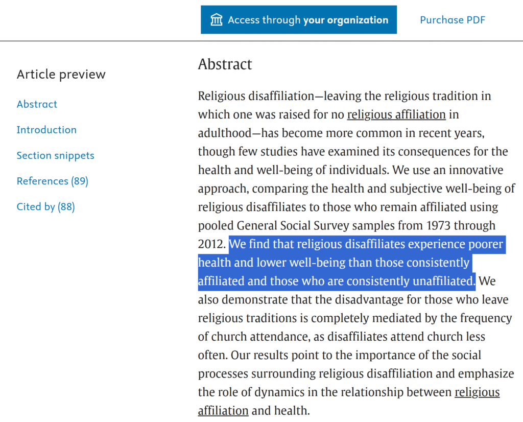 Leaving my religion: Understanding the relationship between religious disaffiliation, health, and well-being