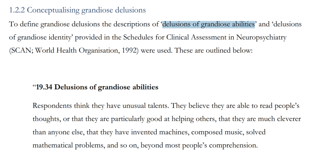 Grandiose delusion definition WHO