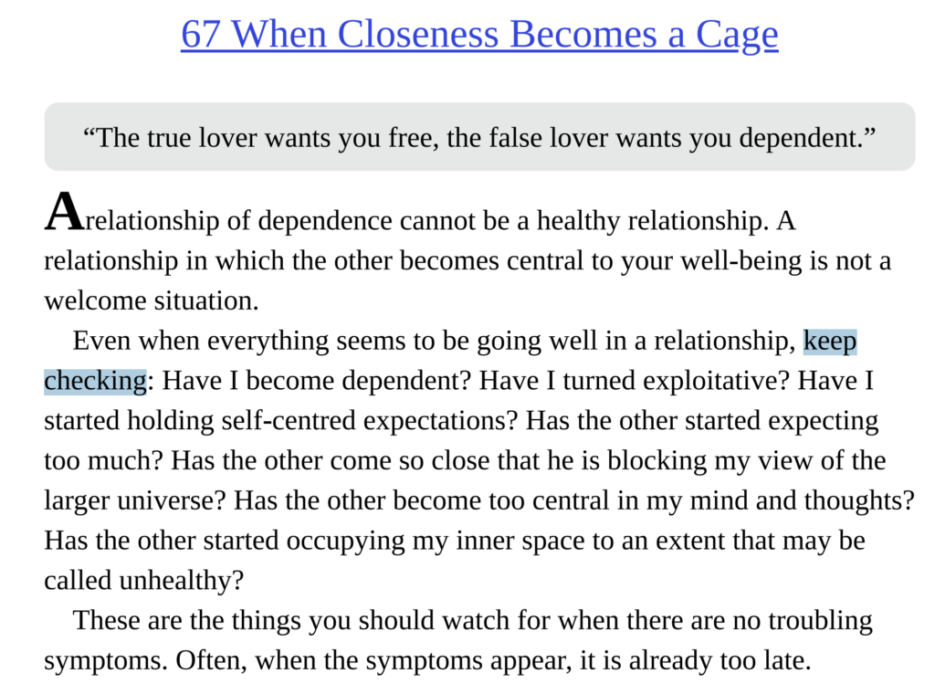 Fake Acharya Prashant in his book Lies without apology suggesting to keep checking every relationships